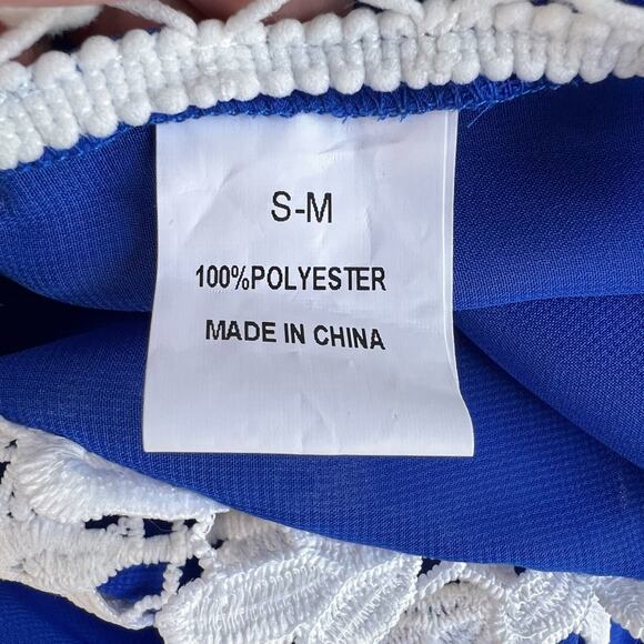 Chiffon Crochet Swimsuit Pullover Cover Up Womens S-M Blue White Beachy Vacation - Picture 13 of 15